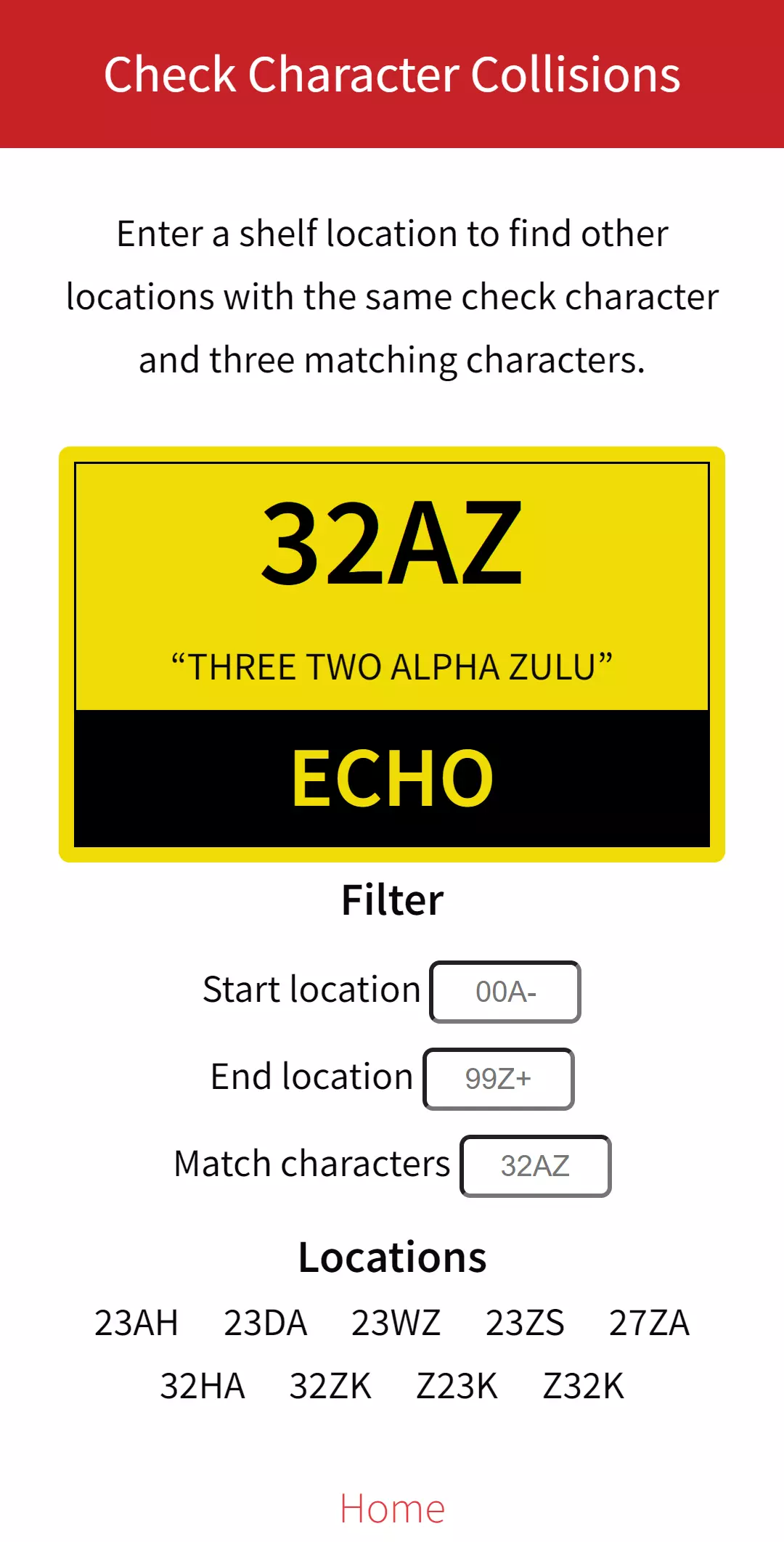 Search similar locations with same check character