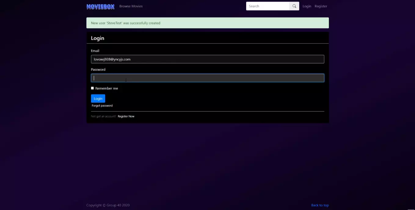 Login page