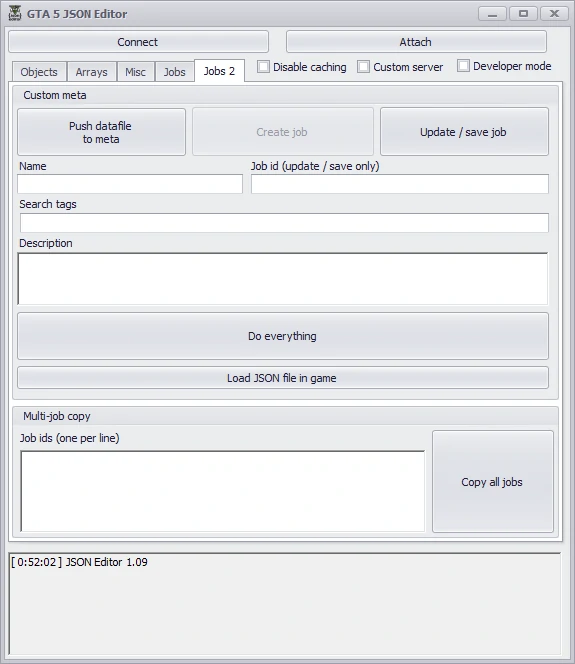 Job updating and copying menu