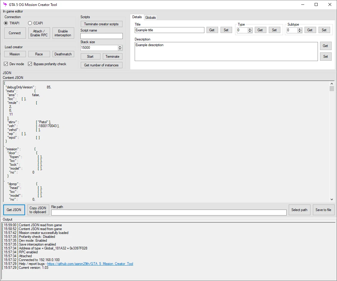 Extracting the created JSON file from the game