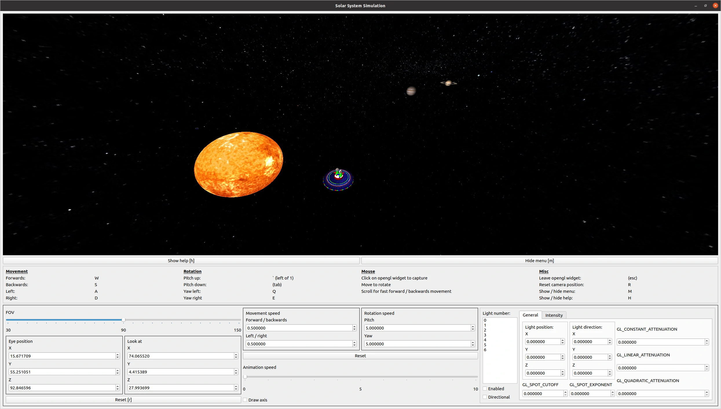 Simulation along with controls and parameter editor