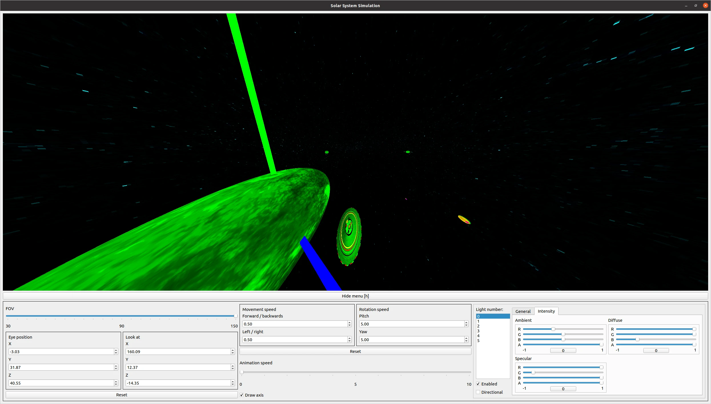 Simulation with adjusted FOV and light properties
