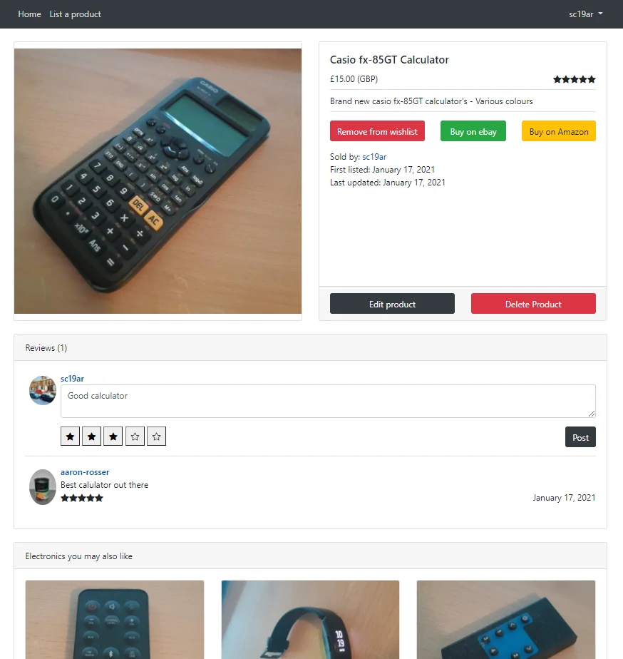 Product listing